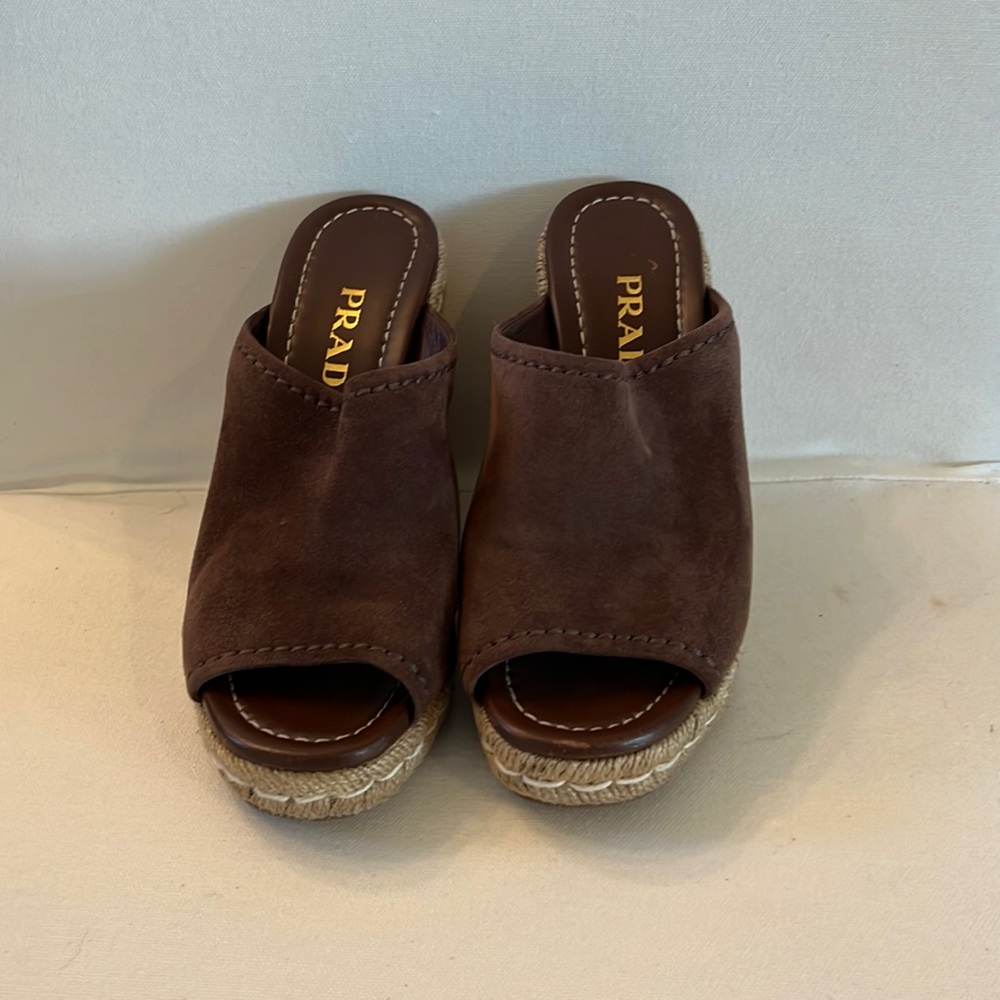 Prada Suede Espadrille Wedge Sandal size 36.5
